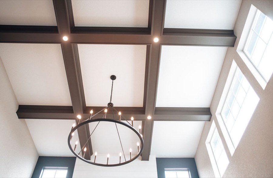 Mantle corner detail with marble surround — Blackstone family room renovation in Aurora, Colorado