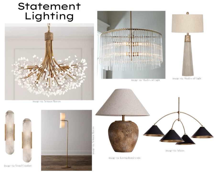 Statement Lighting mood board — sculptural pendants and lamps